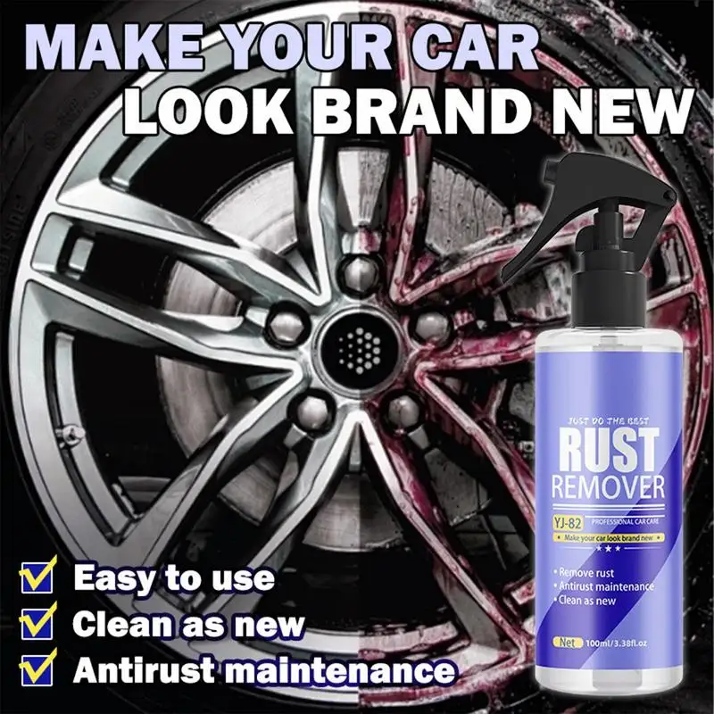 Car Tire Iron Remover 100ml Car Tire Iron Powder Remover Spray Metal Rust Out Instant Tyre Cleaner Spray For