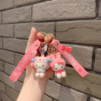 Anime Sanrio Hello Kitty Figures Keychain Kuromi My Melody Action Figural Model PVC Key Ring Cinnamoroll Figurine Birthday Gifts