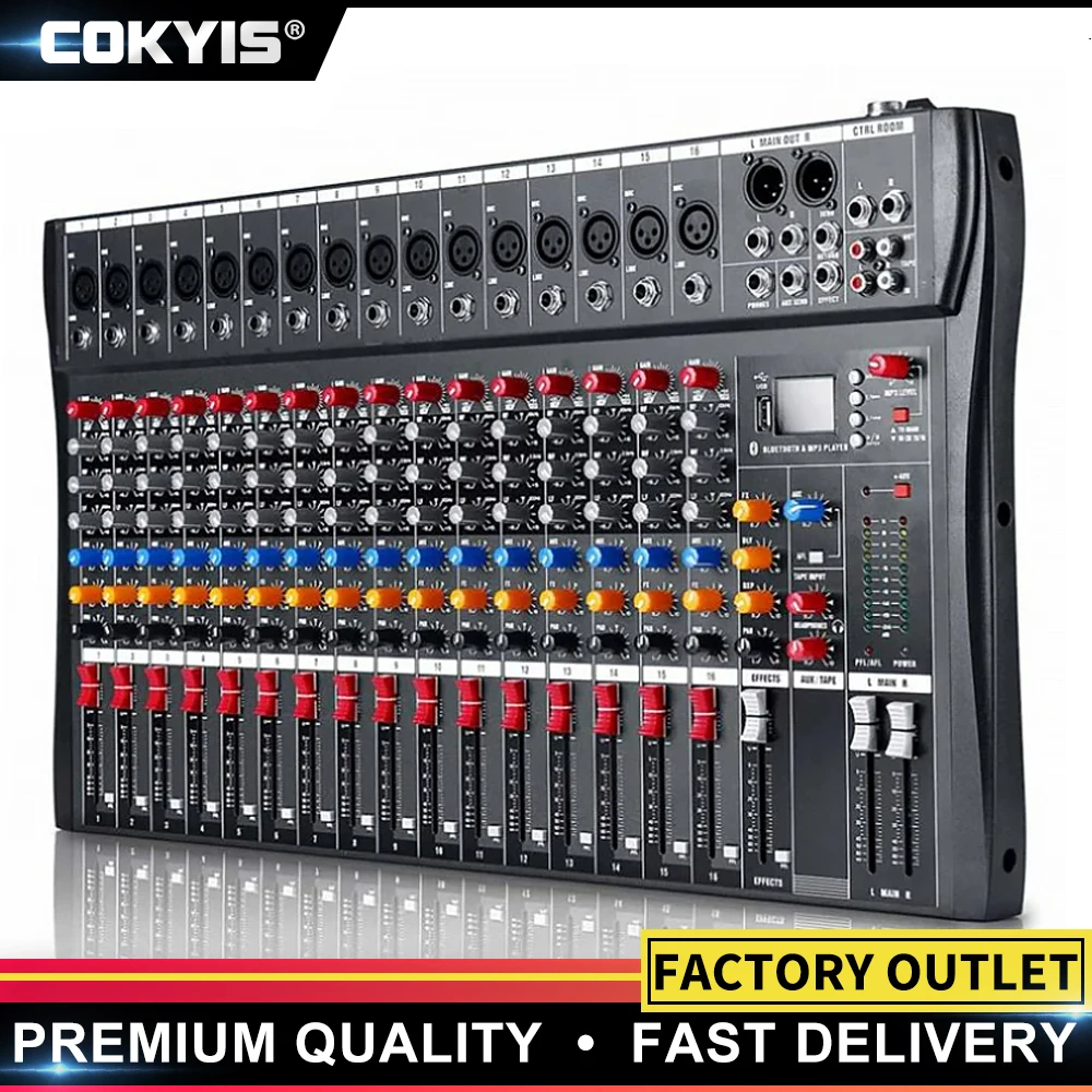 

16 channel audio mixer music mode USB Bluetooth mixing console amplifier computer playback phantom power effect