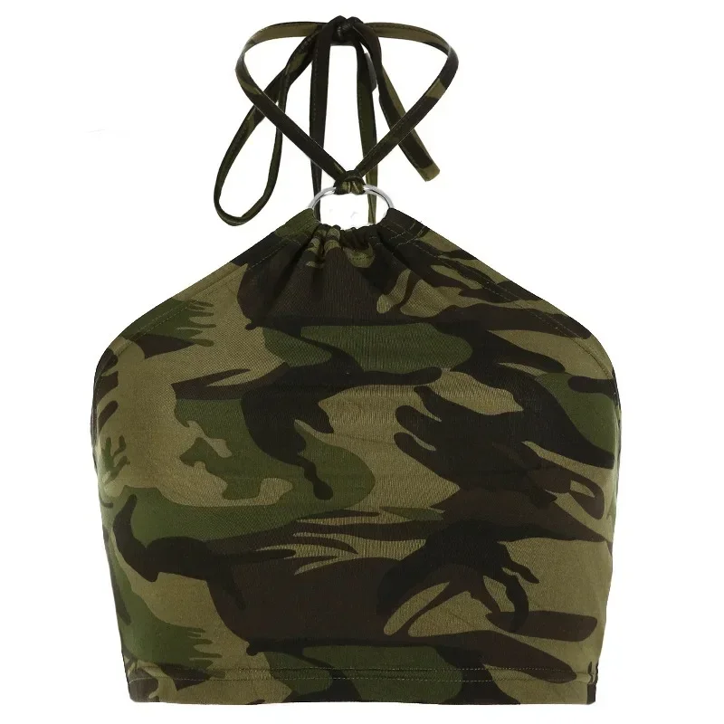 Canotta mimetica traspirante per donna Top corto casual vestibilità ampia con stampa militare Abito comodo - immagine 6