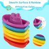 Baby Bath Toys, Stacking Boat & Spoons Toys, Early Education Intelligence Gift, Rainbow Color Stacked Cup Folding Tower Baby Toy 4