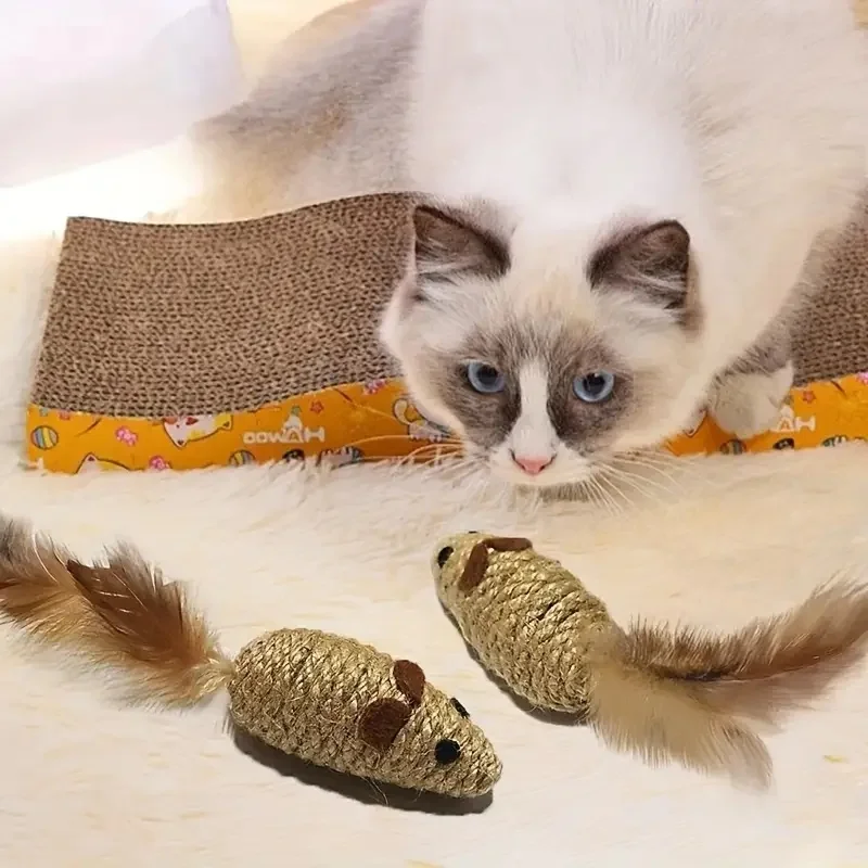 Bite-Resistant Mouse Cat Toys with Feather Tails 2