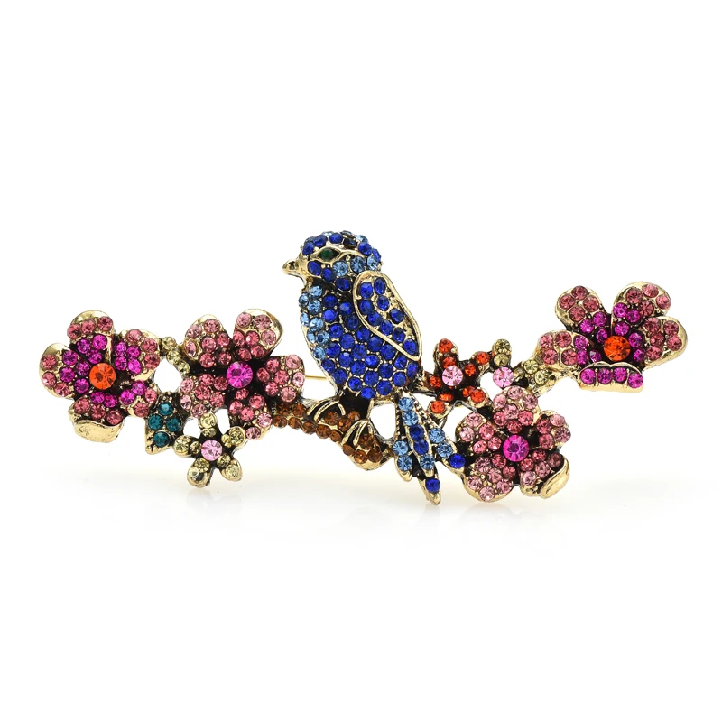 

Wuli&baby Cute Bird Brooches Women Rhinestone Standing On Blossom Flower Branch Bird Animal Office Party Brooch Pin Gifts