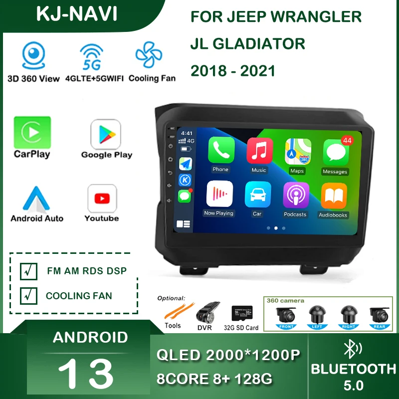 

Carplay Wireless Car Radio Stereo For Jeep Wrangler JL Gladiator 2018 - 2021 Multimedia Bluetooth Android Auto Player Navigation