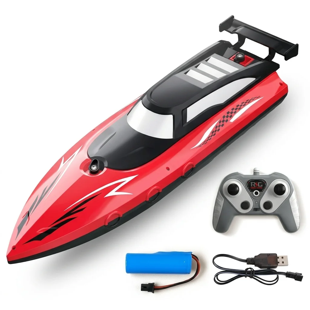 Bateau RC 2.4GHz Haute Vitesse - 2/3 Batteries, Bleu/Rouge/Noir