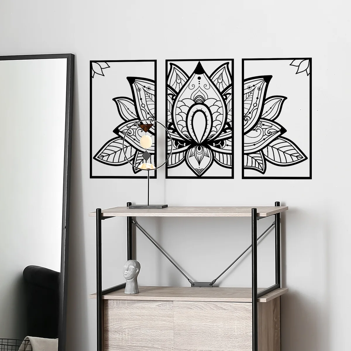 3pcs Black Lotus Background Decorative Wall Stickers Floral Triple Picture Wall Stickers Hallway Mural Wallpaper Sticker Ms3104 3pcs acrylic crotch earring ear studs jewelry rack display stand earrings necklace storage hanger holders black jewelry stand