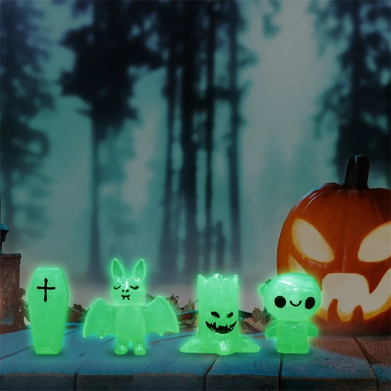

Набор украшений для Хэллоуина, 8 миниатюрных фигурок призраков со светящимся эффектом, жуткие полимерные статуи тыквы для феи