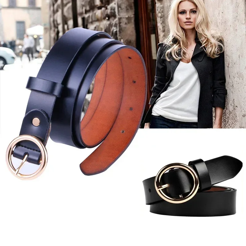 2024 High Quality Luxury New Women's Belts Fashion Retro Belt Pure Cowhide Versatile Round Buckle Leather Women's Fine Pant Belt 2023new 3 8cm thick cowhide copper buckle genuine leather casual jeans belt men high quality retro luxury male strap cintos 2024