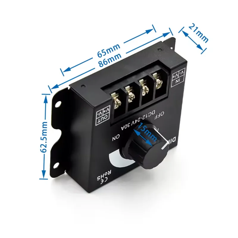 DC12-24V 30A 노브 조광기 밝기 조정 3528 5050 COB SMD LED 스트립 라이트용 무단계 디밍 스위치 컨트롤러