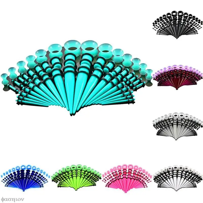Piercing Jewelry 50pcs/lot Acrylic Ear Gauge Taper And Plug Stretching Kits Mixed Color Ear Flesh Tunnel Expansion