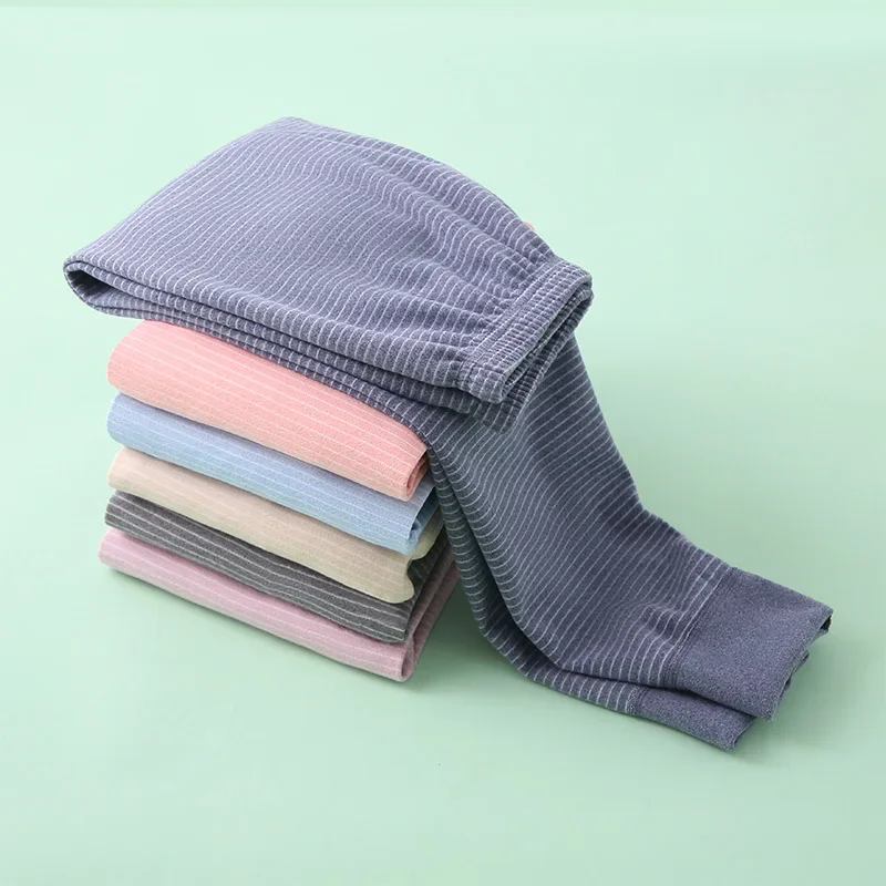 Children's Single Piece Base Layer Home Sleep Pants Autumn/Winter Striped Double-Sided Sanding Inner Warm Pants