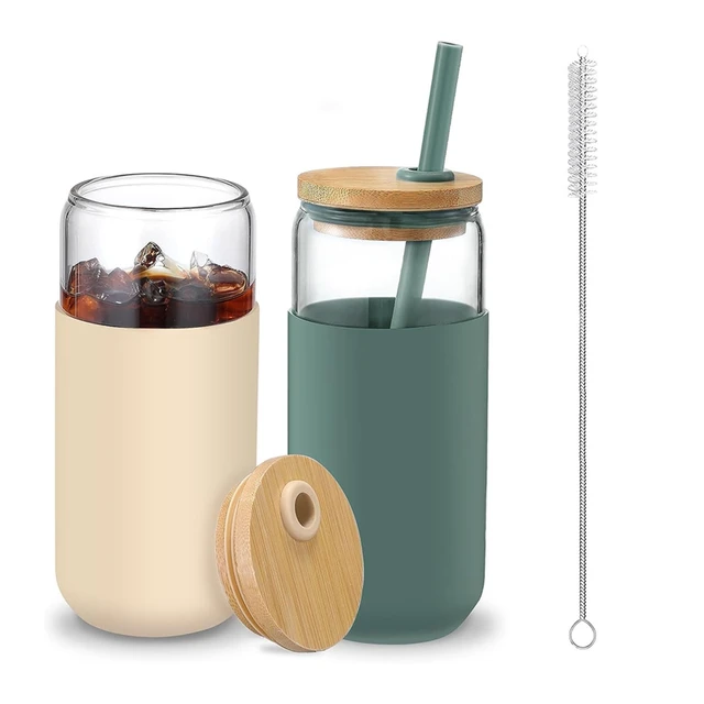 Glass Cup Glass Drinking Glasses 20 OZ With Bamboo Lids And Straws - Beer  Can Shaped With Silicone Protective Sleeve Set - AliExpress