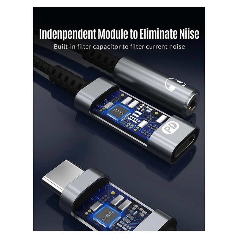 D8 USB-C to 3.5mm 헤드폰 및 충전 어댑터 2-in-1 60w 고속 충전 USB 타입 C to AUX 잭 어댑터-A86Z