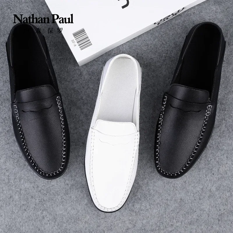 Summer new men's casual leather shoes spot 2024 cross-border large size trend fashion soft bean shoes low-top men's shoes 4