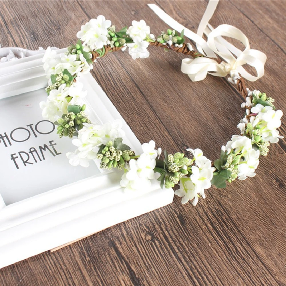 Spring Lady Girl's Sweet Princess Headband Floral Crown Flower Headband Boho Wedding Party Hair Wreath Boho Bridal Headdress