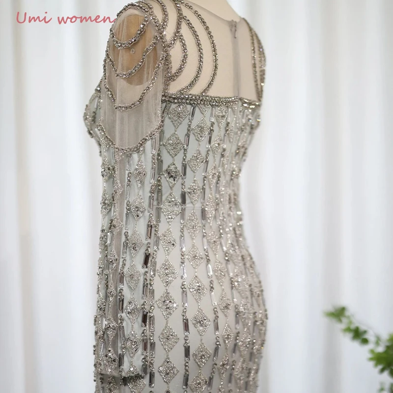 فساتين سهرة مخصصة بحورية البحر رمادية اللون مطرزة...