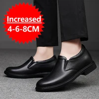 Men Leather Shoes Business Dress Shoes Slip On Invisible Inner Height Increasing Men's Shoes 6/8 CM Wedding Shoes Big Size 36-47 2