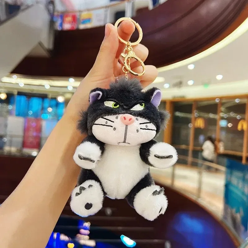 디즈니 귀여운 루시퍼 고양이 키체인 애니메이션 영화 봉제인형 부드러운 루시퍼 고양이 플러시 소녀 키체인 생일 선물 가방 펜던트 선물