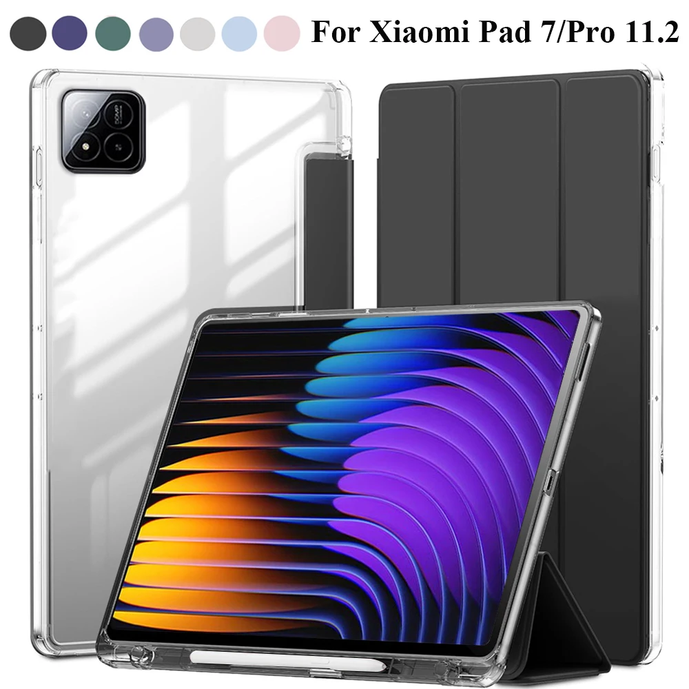 Hybrid Slim Tablet Case with Built-in Pencil Holder and Clear Transparent Shell