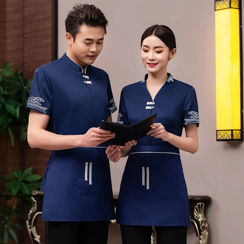 Buffet Restaurant Hot Pot Restaurant Waiter Workwear Summer Short-Sleeved Dining Teahouse Barbecue Shop Food Delivery Clothing S