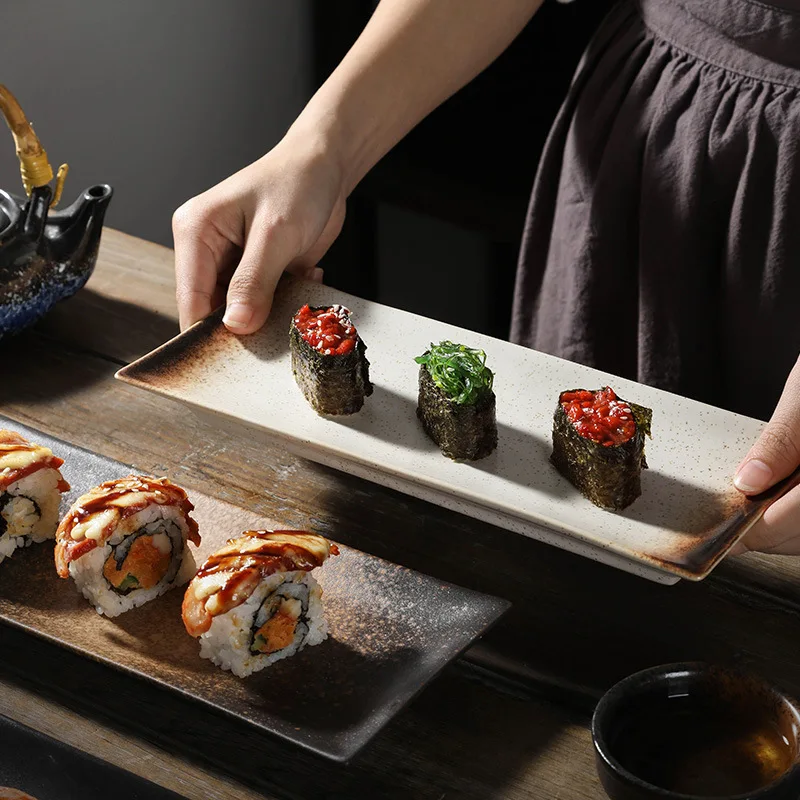 

1pc Japanese Ceramic Sushi Rectangular Plates Home Retro Creative Snack Dish Plate Food Snack Plates Dishes