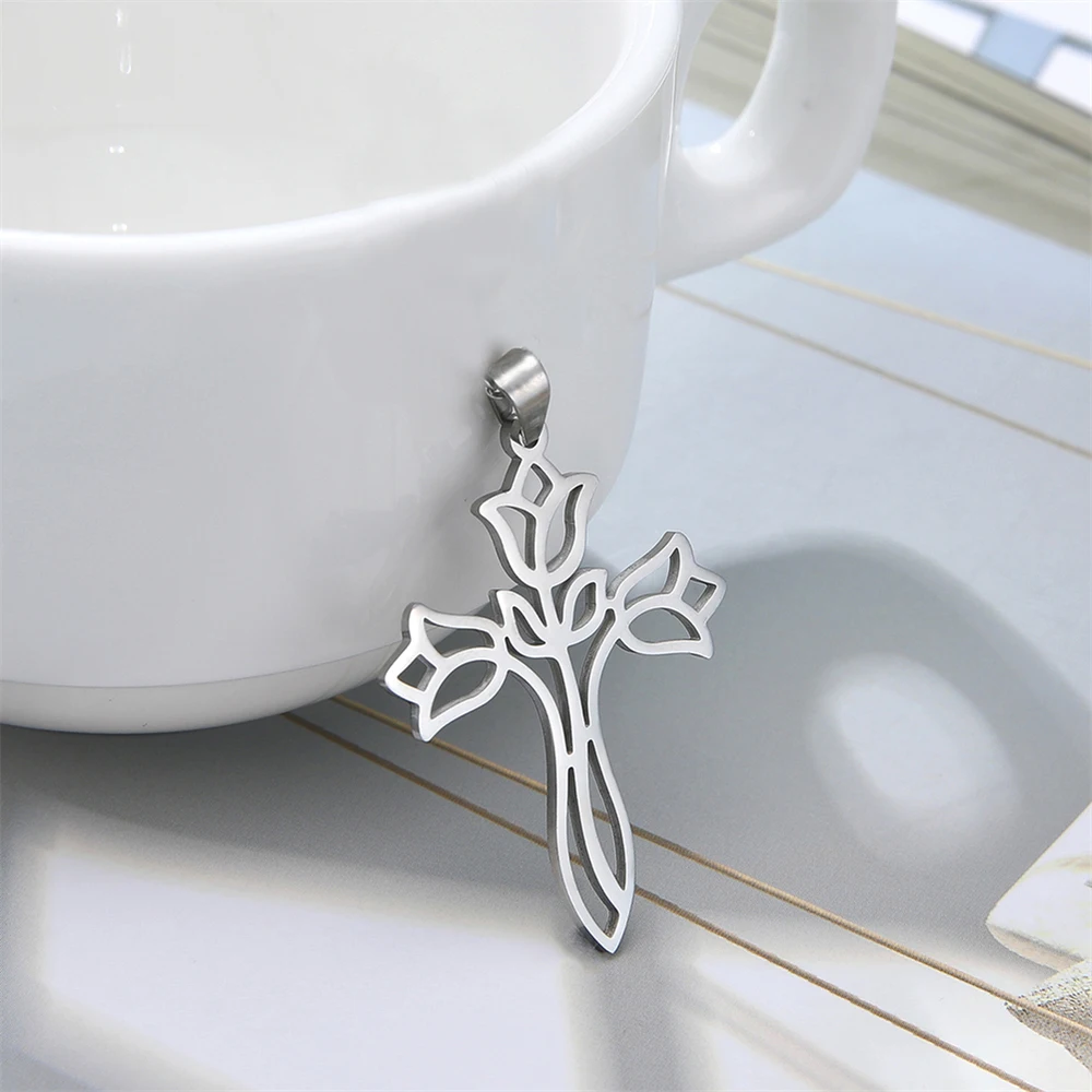 Wholesale Stainless Steel Tree-Shaped Cross Charms for Jewelry Making - Elegant Pendant Accessories