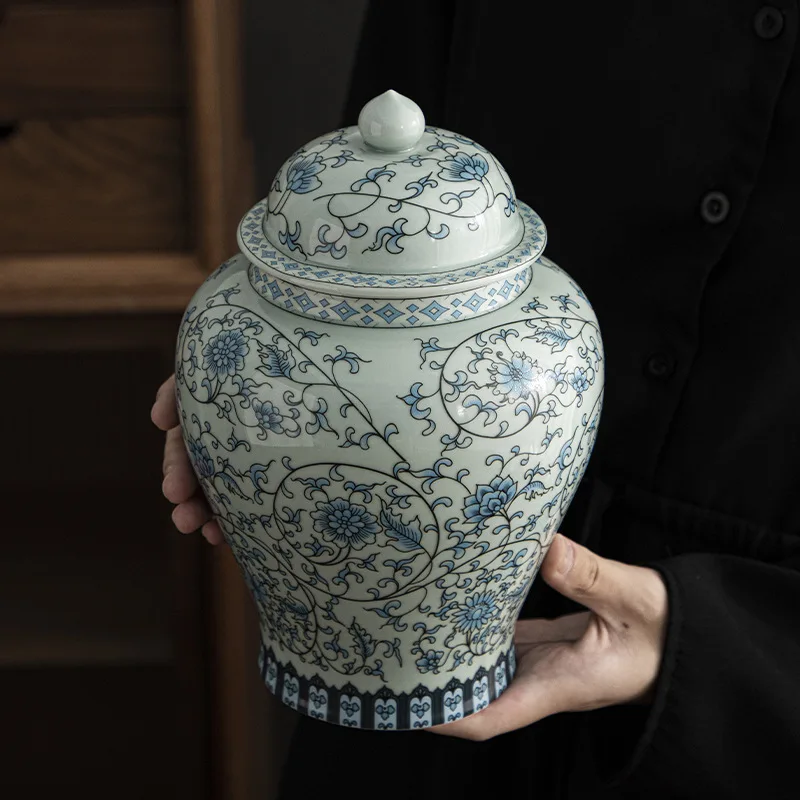 

Blue and White Porcelain Tea Caddy with Lid Ceramic Food Storage Jar Home Large-capacity Multigrain Nut Coffee Bean Storage Jar