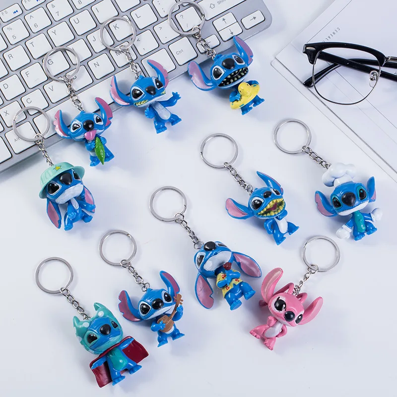 

10pcs Set Disney Lilo & Stitch Anime PVC Keychains Model Doll Action Toys Figure Keyrings Bag Accessories Car Pendants Kids Gift