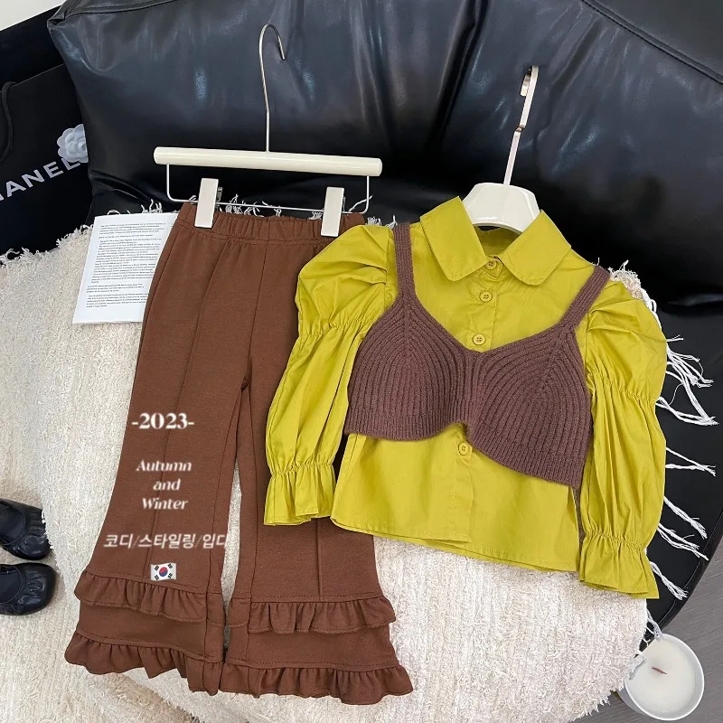

Kids Baby Girls Clothes Sets New Autumn Spring Long Sleeve Shirt+Knitted Vest+Pants Girls Outfits Set Toddler Girl Clothing 3Pcs