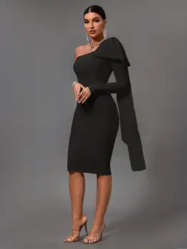 Bandage Dress Black Bodycon Dress Evening Party Elegant Sexy One Shoulder Birthday Club Outfit 4