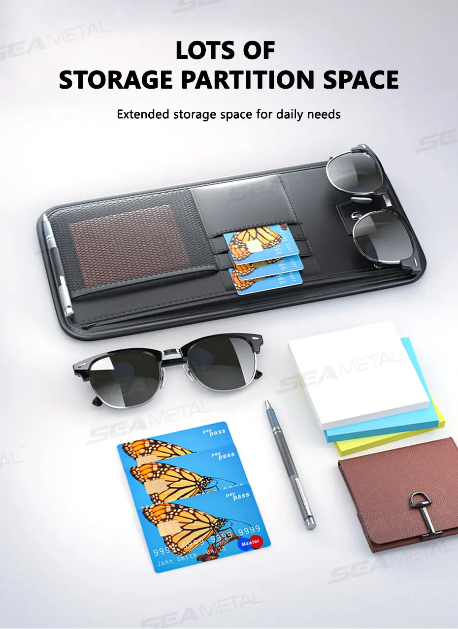 SEAMETAL Auto-Sonnenblenden-Aufbewahrungsbox, Innenraum-Organizer für Sonnenbrillen und Karten, Multifunktionale Sonnenschutz-Organizer-Tasche – Detail 4