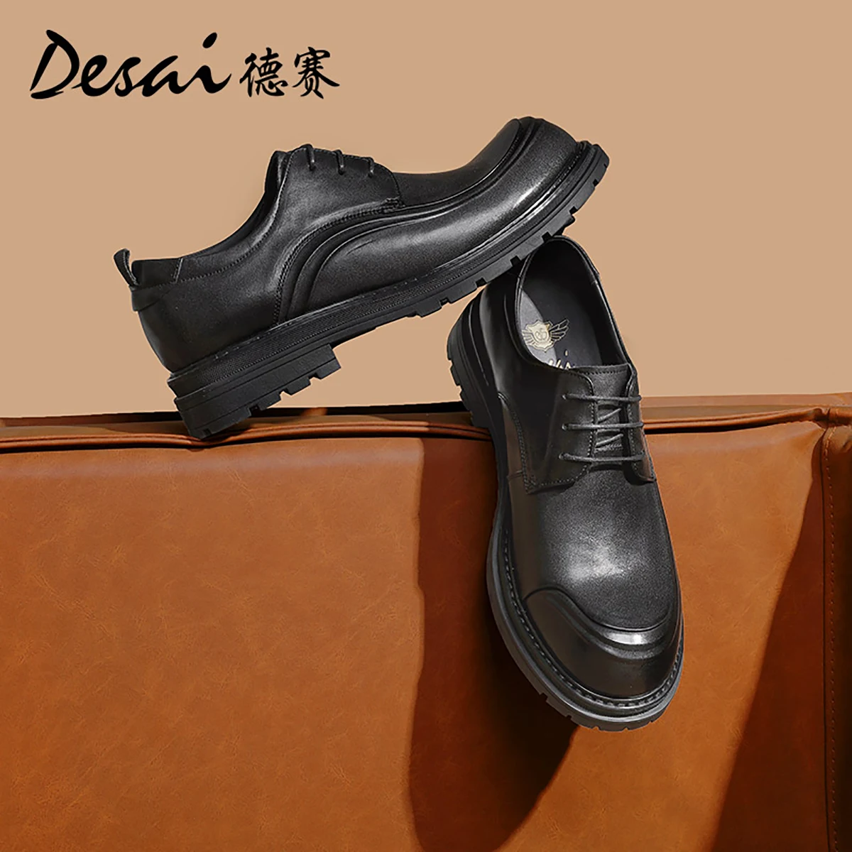 

Desai England platform height increase casual leather shoes leather business formal Derby shoes retro low top commuter men's sho