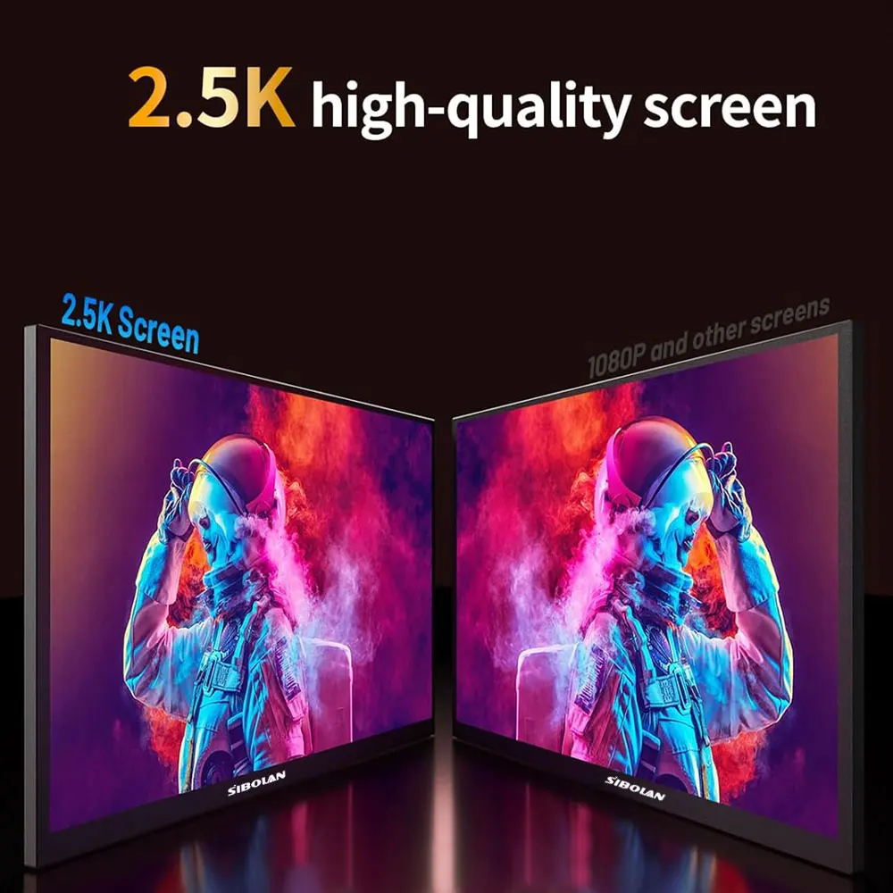 시볼란 24.5인치 2.5K 휴대용 모니터 165Hz 100% sRGB 2560*1440P IPS 노트북 화면 확장기 타입-C HDMI 포트 윈도우 및 맥용