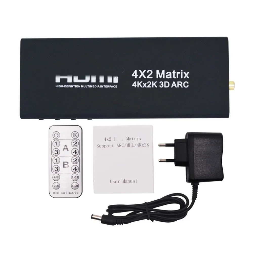 HDMI-compatible Splitter Extender Hub Box 4X2 Matrix Switcher Support ARC 4Kx2K SPDIF Coaxial Audio Output For PS3 Xbox 360 4k hdmi kvm extender over sm fiber up to 20km support all system bidirectional audio and backward rs232