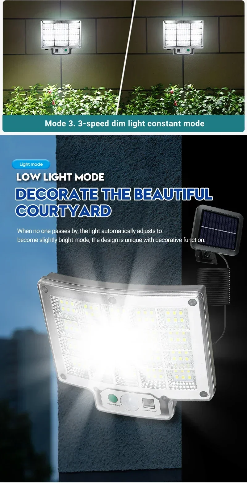 Description Picture 5 of itemUltra Bright Solar Split 192LED Wall Lamp Outdoor Waterproof Human Body Sensing Courtyard Remote Control Floodlight Garage Light