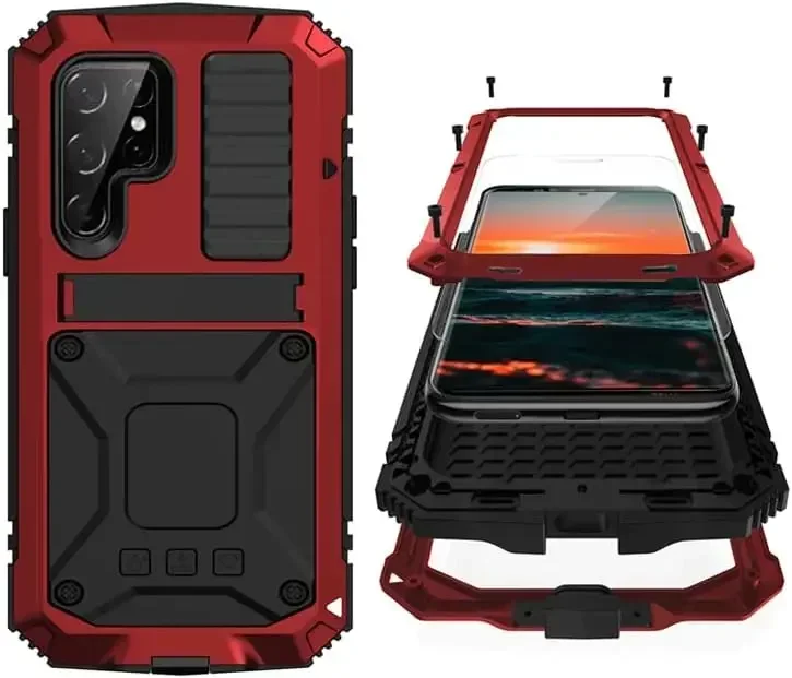 Premium Heavy-Duty Aluminum Metal Armor Phone Case with Shockproof Screen Protector
