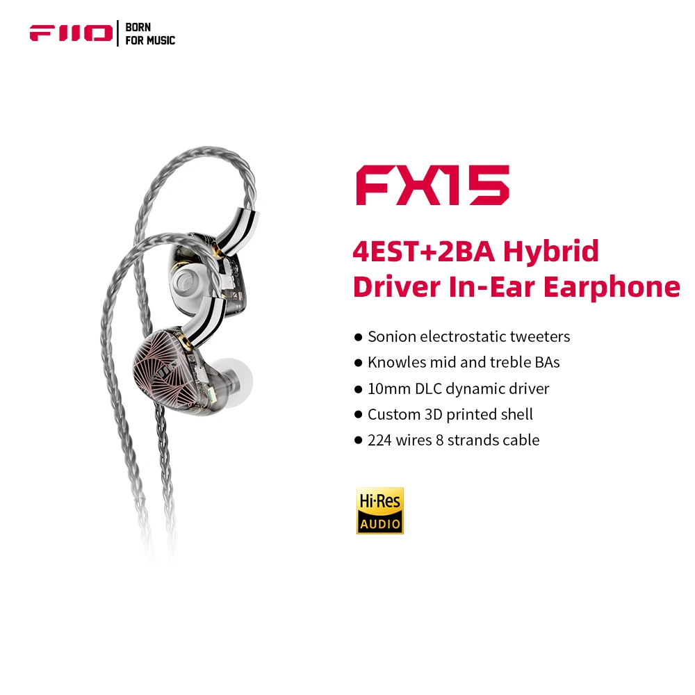 FiiOFX15HiFiInEarEarphone4EST1DD1BATribridDriversEarbuds