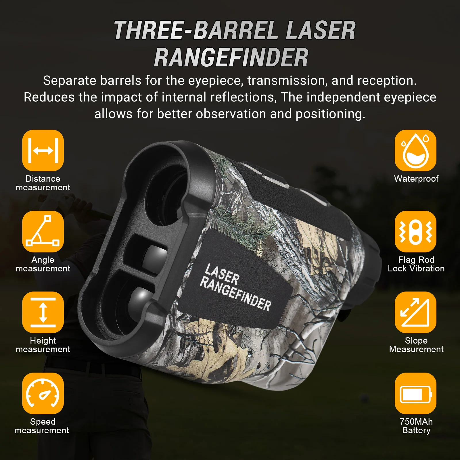 Golf Range Finder with Slope Angle Measurement Height and Speed Function Waterproof 6X Three-barrel Laser Rangefinders Golf