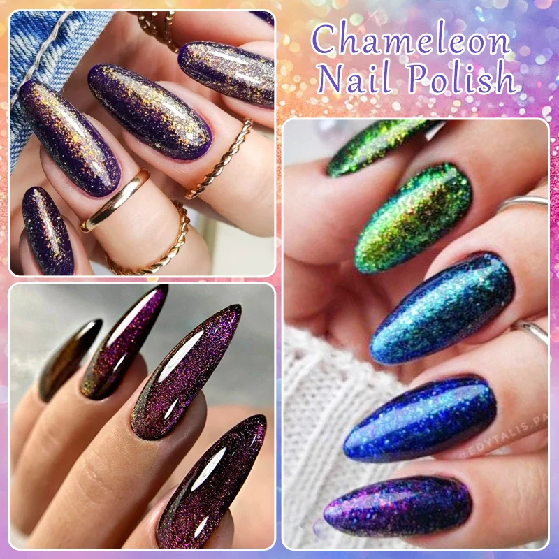 Chameleon Nail Polish Blue Purple Shimmer Aurora Glitter Chrome 8ml Quick Dry Varnish For Art DIY Manicure