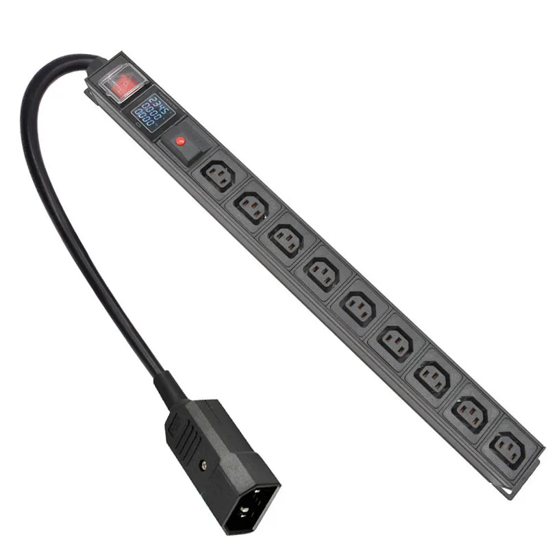 

PDU Power Strip Distribution Digital display ammeter C13 9 Way output socket 2m Extension Cord With overload protection