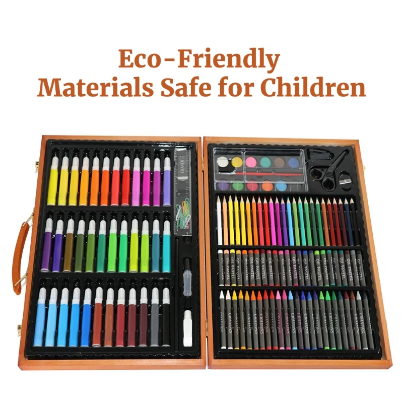 150 Pieces Deluxe Artist Drawing Painting Set Portable Wooden Case with Oil Pastels Crayons Colored Pencils Marker
