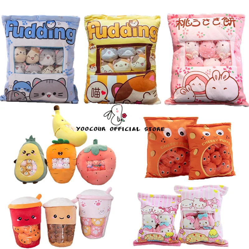 Plush Pudding Bag Candy Bag Mini Puff Balls Banana Avocado Strawberry Axolotls Dolls Penguin Cat Bunny Snack Food Plush Pillow сумка портфель и чемодан ninetygo mini pudding travel case 13 blue