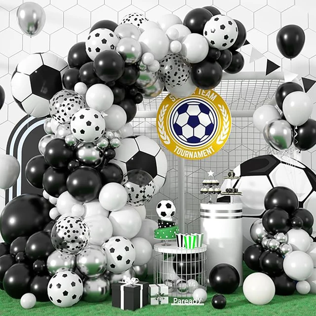 Soccer Balloons Garland Black White Silver Balloons Arch Kit Birthday Sports Soccer Fan Theme Globos Party Background Decoration