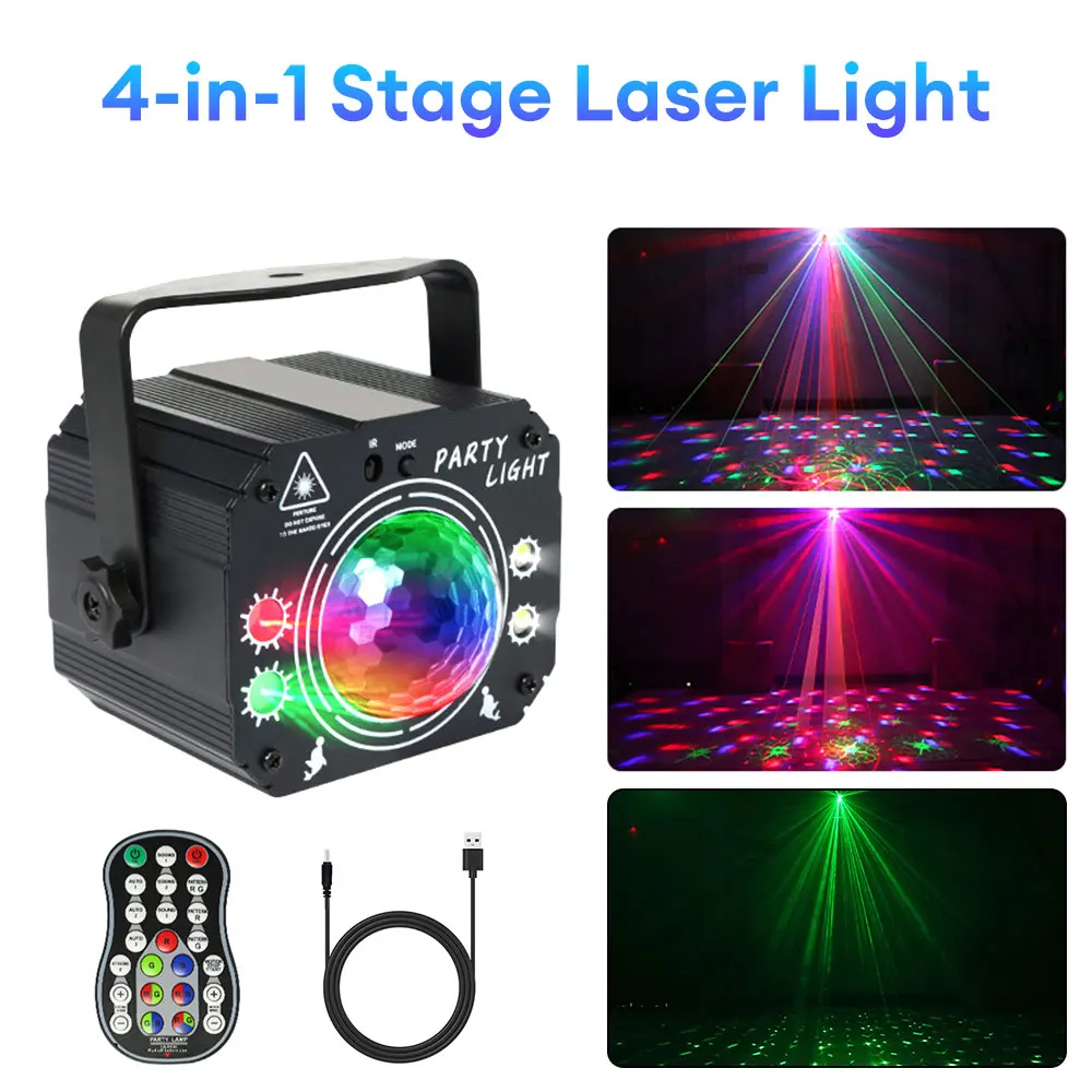 4-In-1 Disco Light Party Mini Voice Controlled Red And Green Strobe Light Club Stage Dj Stage Light Effetto Usb Holiday Decorat