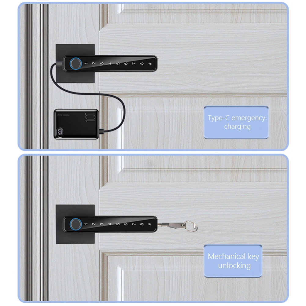 지문 암호 키 잠금 해제 TUYA/TTLOCK 앱 제어 디지털 전자 문짝 잠금 장치, 엿보기 방지, 3.5-6.5cm 두께 도어