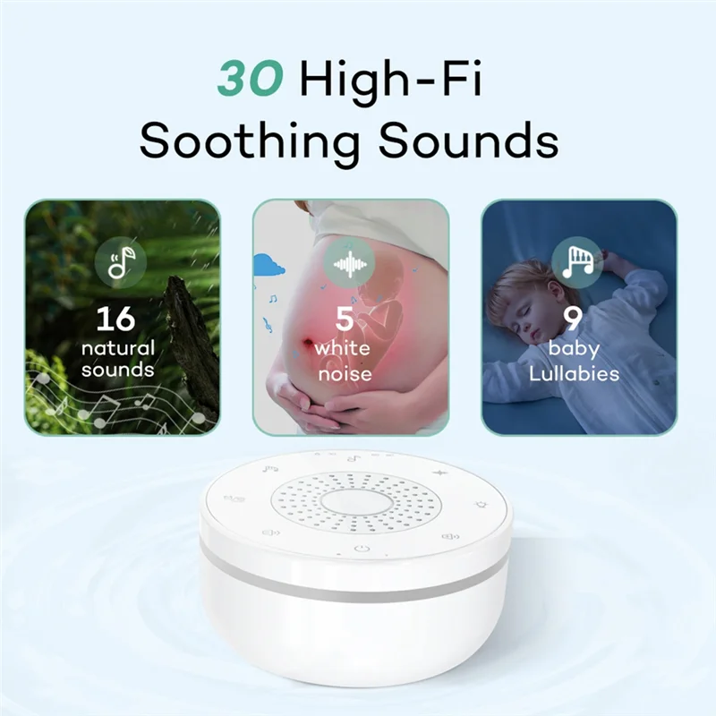 ABVH-Sleep White Noise Portable Sound Machine For Adults Kids Baby, With 30 Soothing Sounds,5 Color Night Light,3 Timer