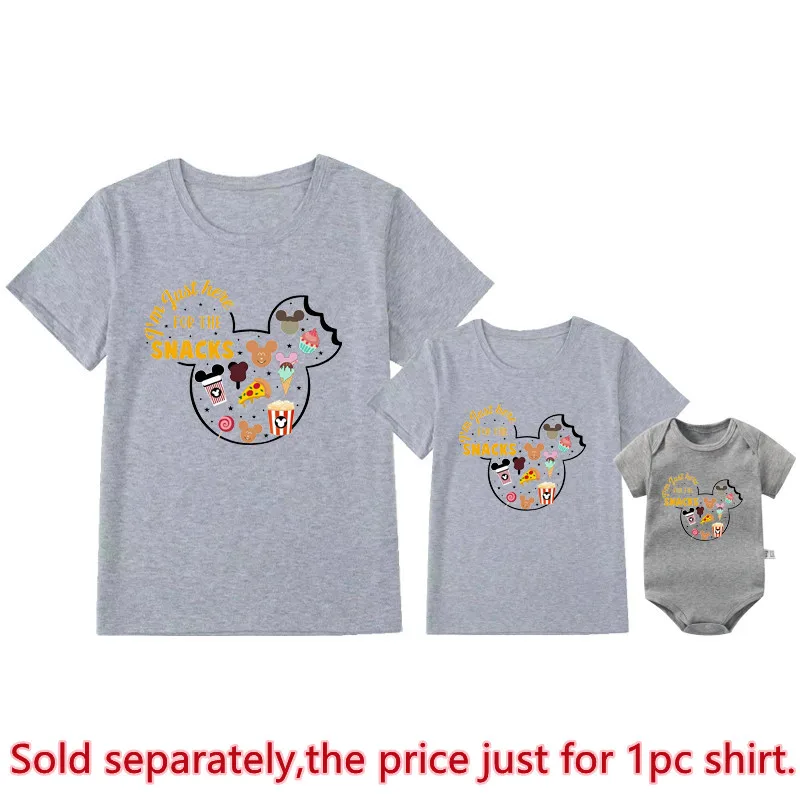 I'm Just Here For The Snacks Print Funny Family Matching Outfits Cute Mickey Mouse Shirt Father Mother and Kids Disney Tees Tops 5