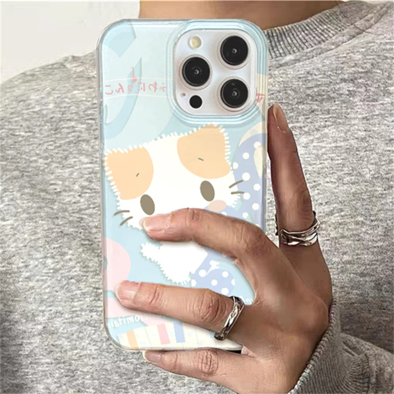 White Double-Layer Musical Note Patch Kitten Phone Case