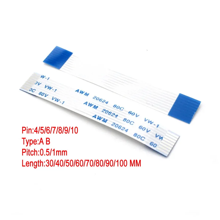 tipo a b Ffc Cabo Flexível Plano Awm 20624 80c 60v Vw1 Fio 30 40 50 60 60 70 80 100 Pcs 10 Pin 90 100 Milímetros