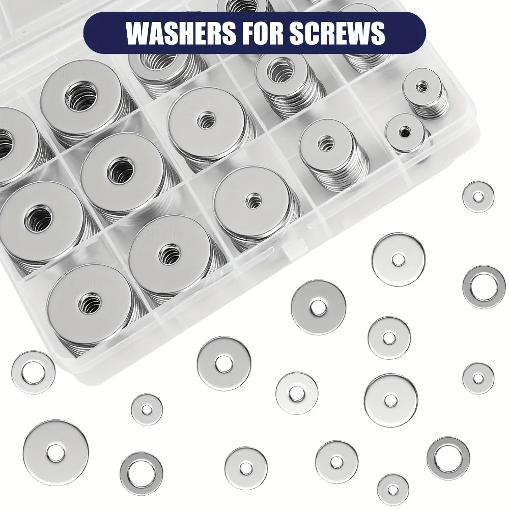Large Wide-Body Stainless Steel Flat Washers - Set of 275 for Versatile Use in Home, Kitchen, Shop, and Outdoor Maintenance